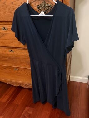 Navy Wrap Dress with Short Sleeves